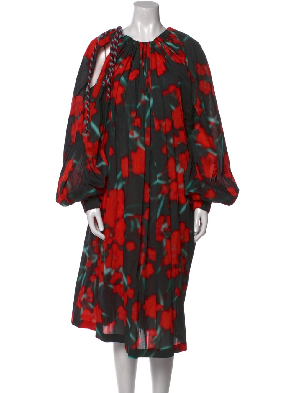 NWT Dries Van Noten Durala Black Midi Dress with Red Floral Print Small